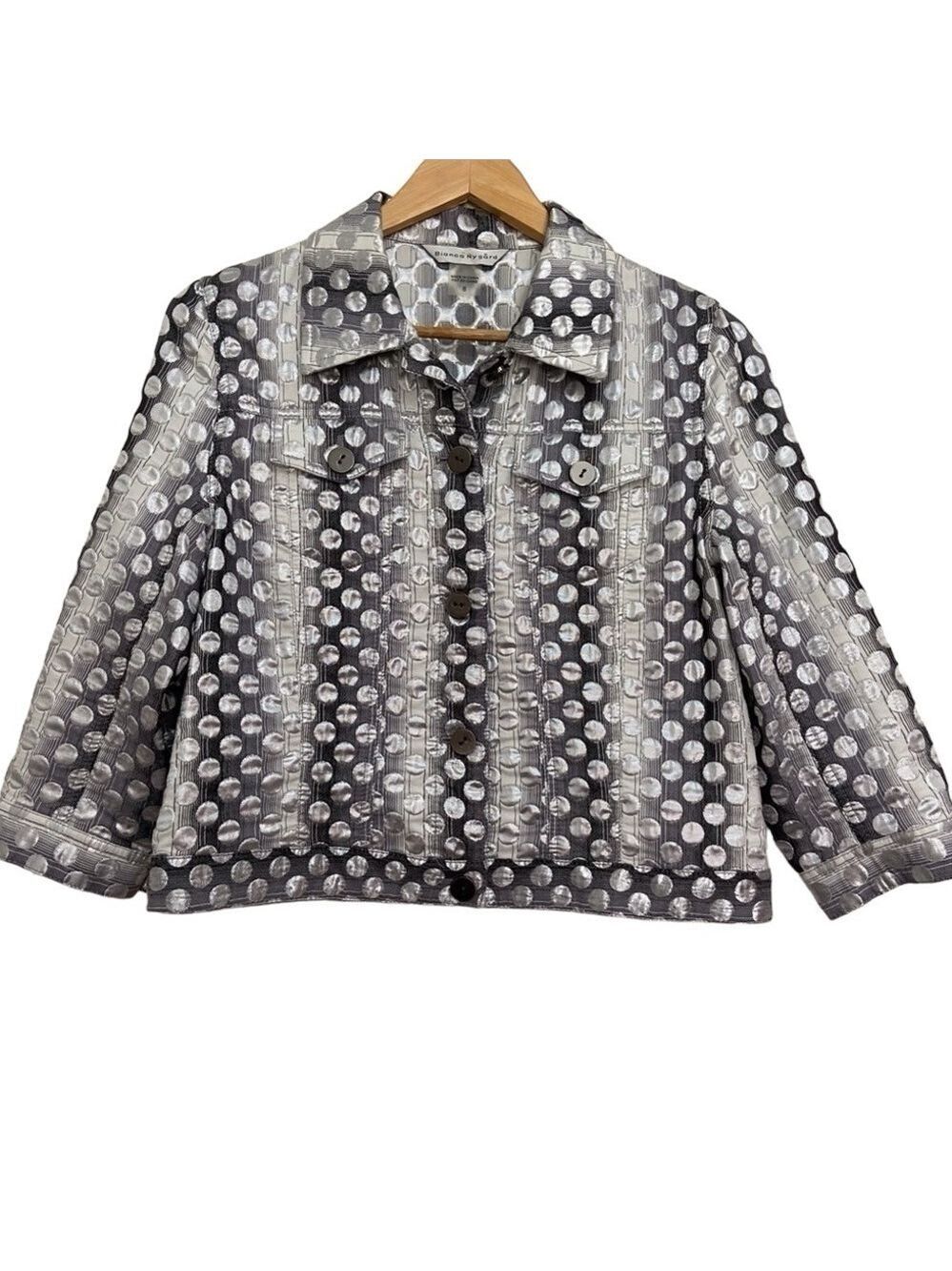 PETER Nygard crop jacket silver grey white jean jacket type black metallic siz 8